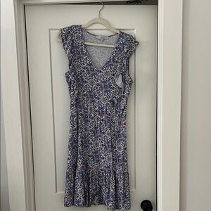 LOFT Floral Mini Dress in Blue and White